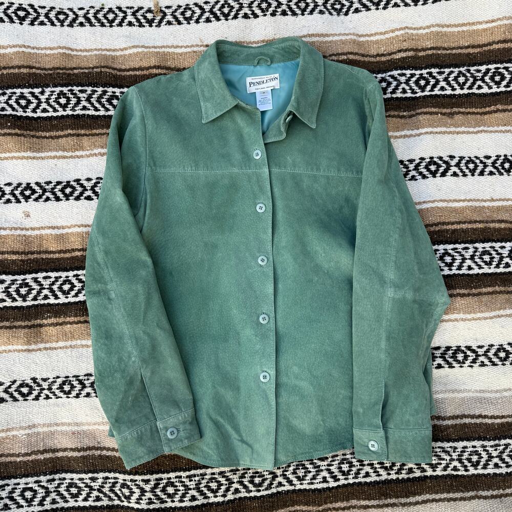 Women's Pendleton Mint Green Leather Suede Button… - image 1